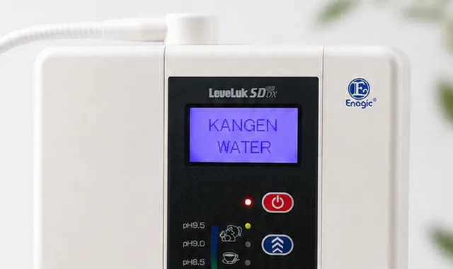 Ecranul LCD al SD501DX afișând „Kangen Water"